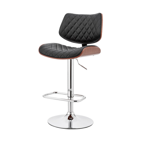 Homeroots 24" Black And Silver Faux Leather And Iron Swivel Low Back Adjustable Height Bar Chair   476977