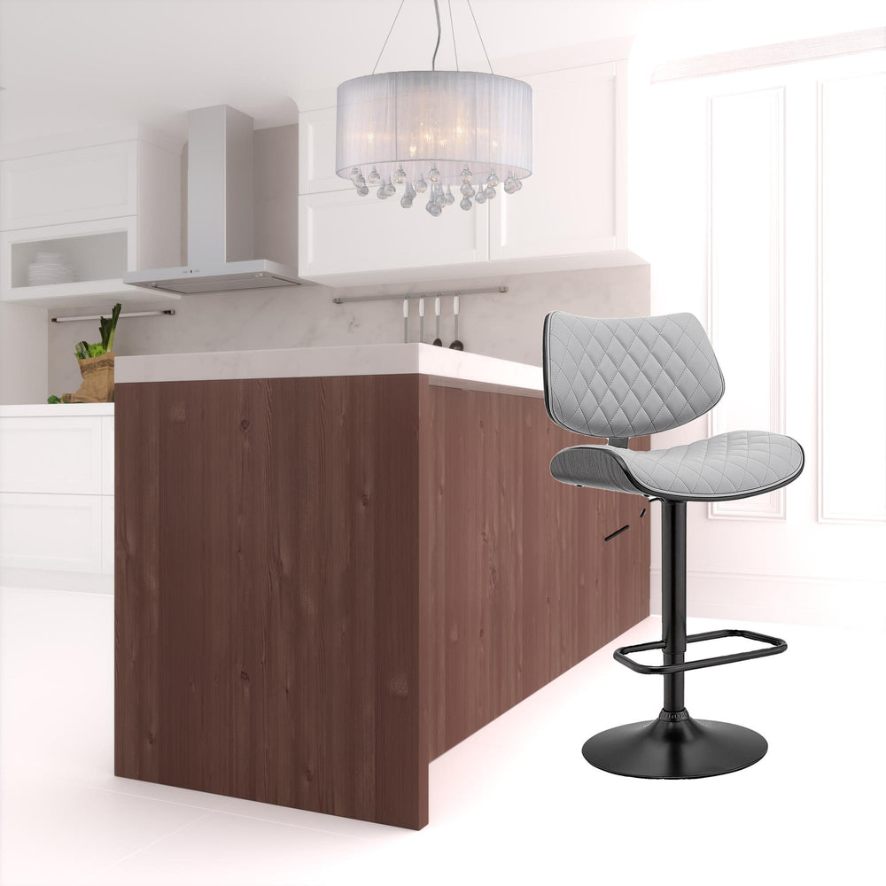 Homeroots 24" Gray And Black Faux Leather And Iron Swivel Low Back Adjustable Height Bar Chair   476978