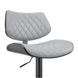 Homeroots 24" Gray And Black Faux Leather And Iron Swivel Low Back Adjustable Height Bar Chair   476978