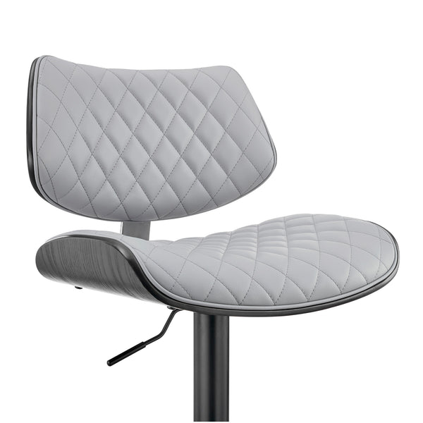 Homeroots 24" Gray And Black Faux Leather And Iron Swivel Low Back Adjustable Height Bar Chair   476978