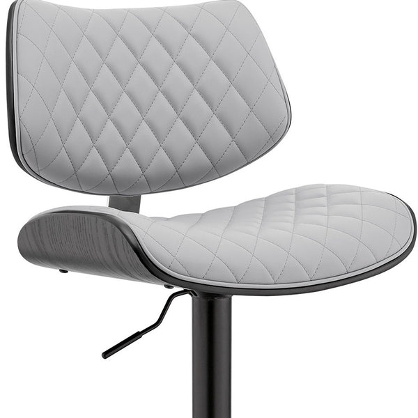 Homeroots 24" Gray And Black Faux Leather And Iron Swivel Low Back Adjustable Height Bar Chair   476978