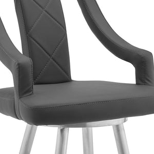 HomeRoots 25" Gray Faux Leather Swivel Bar Chair with Silver Iron Base - Modern Comfort for Kitchen & Bar 476980