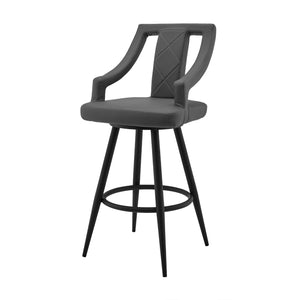 Homeroots 29" Gray And Black Faux Leather And Iron Swivel Bar Height Bar Chair   476983