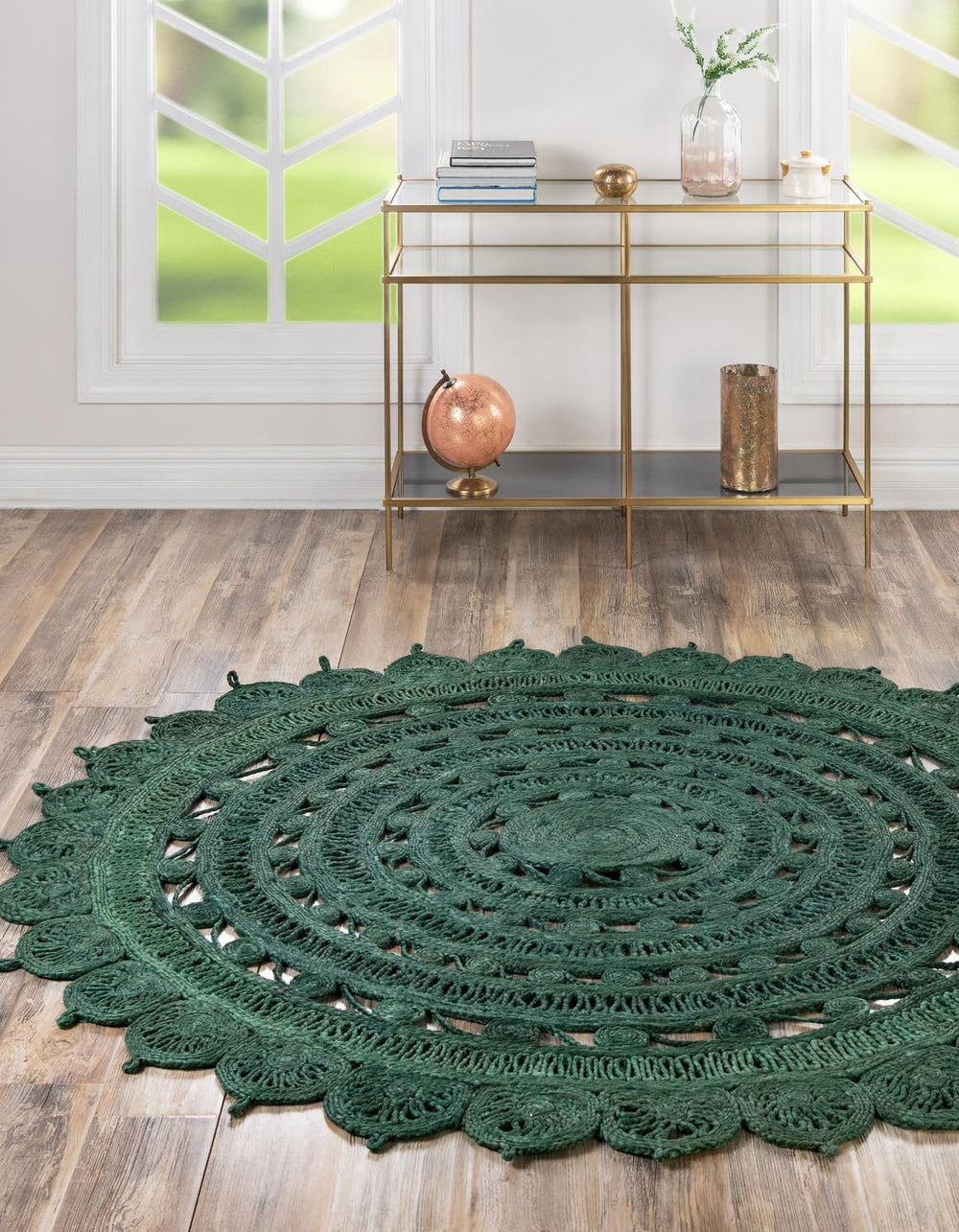 Unique Loom Braided Jute Punita Hand Braided Novelty Rug Hunter Green,  5' 1" x 5' 1"