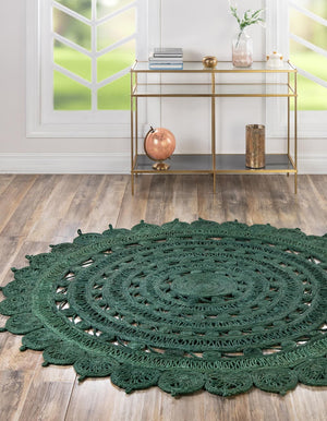 Unique Loom Braided Jute Punita Hand Braided Novelty Rug Hunter Green,  5' 1" x 5' 1"