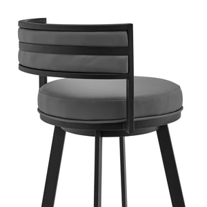 Homeroots 26" Gray And Black Faux Leather And Iron Swivel Low Back Counter Height Bar Chair   476990