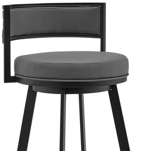 Homeroots 26" Gray And Black Faux Leather And Iron Swivel Low Back Counter Height Bar Chair   476990