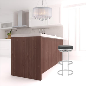 Homeroots 30" Gray And Silver Faux Leather And Iron Swivel Backless Bar Height Bar Chair   476993