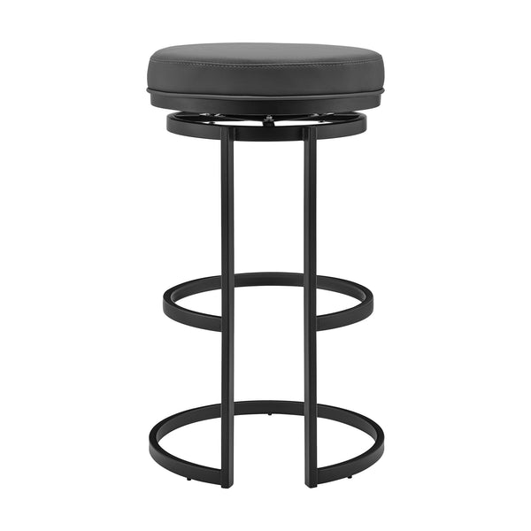 Homeroots 26" Gray And Black Faux Leather And Iron Swivel Backless Counter Height Bar Chair   476994