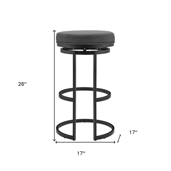 Homeroots 26" Gray And Black Faux Leather And Iron Swivel Backless Counter Height Bar Chair   476994