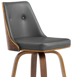 Homeroots 30" Gray And Brown Faux Leather Swivel Bar Height Bar Chair   476996