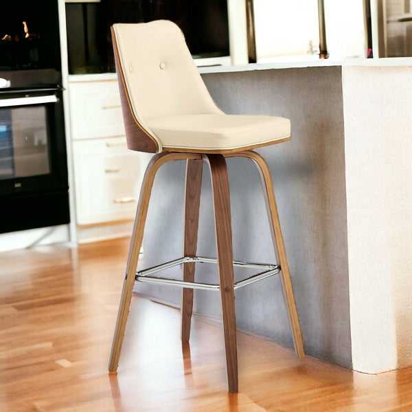 Homeroots 26" Cream And Brown Faux Leather Swivel Counter Height Bar Chair   476997