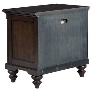 English Elm Berwick Dark Oak nightstand with drawer and open cubby, cable pass-through, rustic wood grain finish B062P374135