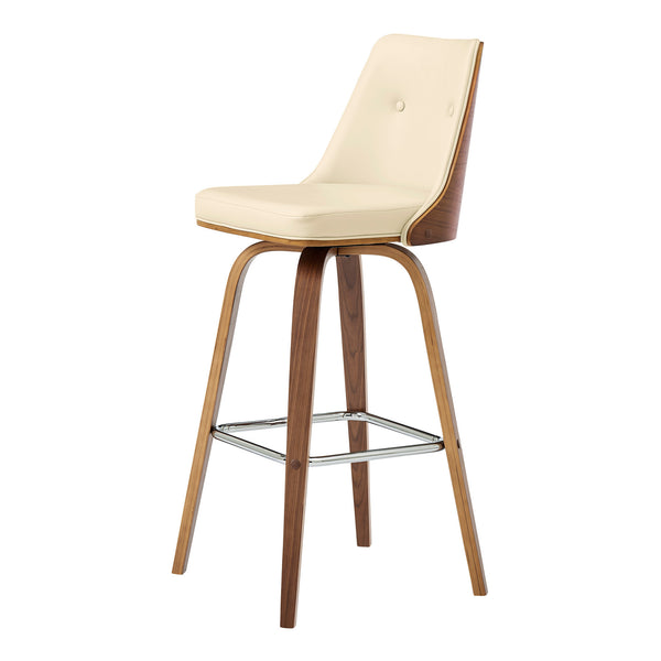 Homeroots 30" Cream And Brown Faux Leather Swivel Bar Height Bar Chair   476999