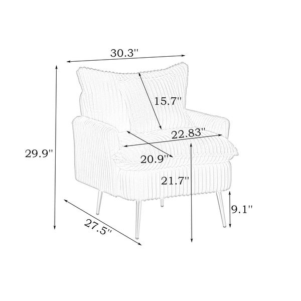 English Elm 30.31 Modern Corduroy Single Chair Sofa with Sponge Cushion, Solid Wood Frame & White Metal Legs Beige W1278P360531