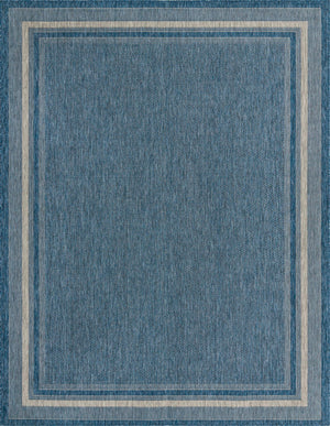 Unique Loom Outdoor Border Soft Border Machine Made Border Rug Blue, Ivory/Gray 9' 0" x 12' 0"