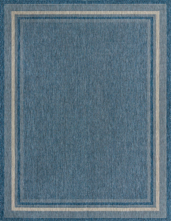 Unique Loom Outdoor Border Soft Border Machine Made Border Rug Blue, Ivory/Gray 9' 0" x 12' 0"