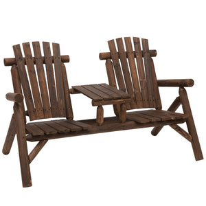 English Elm Outsunny 2-Seat Adirondack Loveseat With Table - Durable Carbonized Wood For Cozy Outdoor Relaxation W2225P174103-GIGA