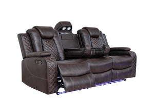 English Elm Violetglow Reclining Sofa with Led Lighting Wireless Charging and Bluetooth Speakers Brown B2730S00033