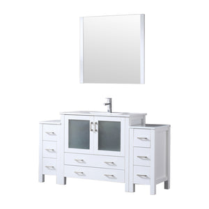 English Elm White 60 in. Bath Vanity with Side Cabinets, Scratch-Resist Ceramic Top, Chrome Faucet & 34" Mirror B2731S01375