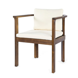 English Elm Outdoor Acacia Wood Dining Chairs Set of 2 with Cushions and Curved Arms Brown,Cream N768P372905B
