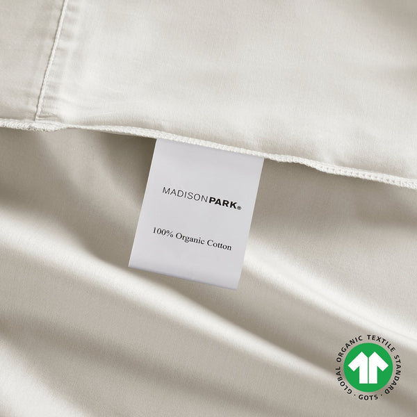 JLA Home Madison Park - Deep Organic Cotton Sheet Set 300TC Sateen — Ultra-Soft Breathable Deep-Pocket Fit to 18" (OEKO-TEX) Ivory MP20-8254