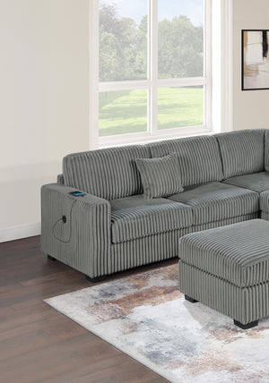English Elm Living L-Shaped Sectional Sofa Set with Reversible Chaise, Tufted Burlap Fabric, Storage Ottoman, USB Port Smoke 40 L x 26 W x 58 H B011S01782