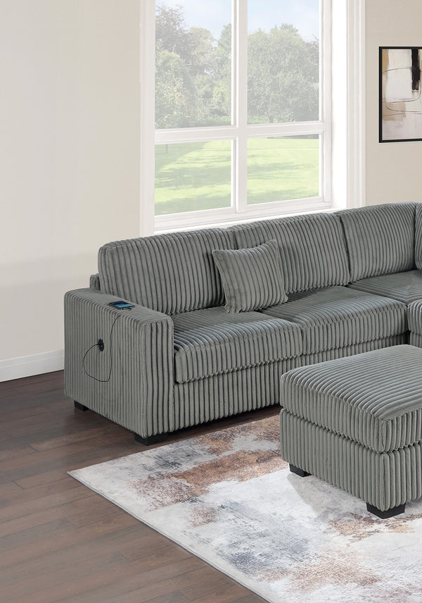 English Elm Living L-Shaped Sectional Sofa Set with Reversible Chaise, Tufted Burlap Fabric, Storage Ottoman, USB Port Smoke 40 L x 26 W x 58 H B011S01782