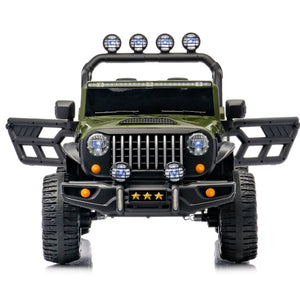 English Elm 24v Two Seat Kids Ride on Car with 4wd Motor Remote Control and Led Lights Green W509P378205