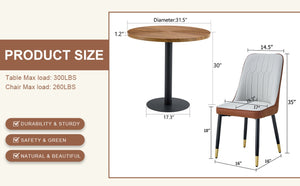 English Elm Table 3-Piece Set: Modern Dark Wood Grain Round Dining Table With 2 Spliced Pu Chairs For Elegance W1151S02483-GIGA