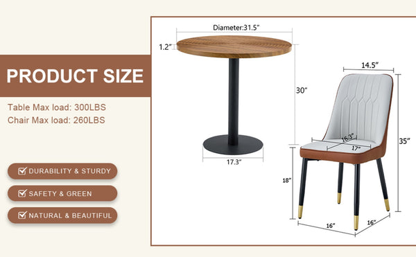 English Elm Table And Chair Set - 31.5" Modern Round Dining Table With Stylish Two-Tone Pu Chairs For Versatile Living W1151S02484-GIGA