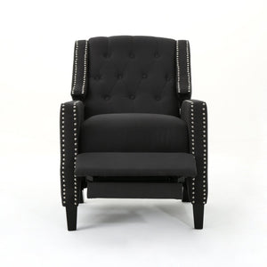 English Elm Classic Club Chair in Dark Grey Fabric with Birch Legs and Push Back Recline 61371.00