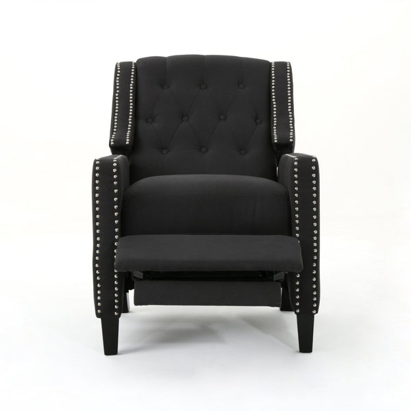 English Elm Classic Club Chair in Dark Grey Fabric with Birch Legs and Push Back Recline 61371.00
