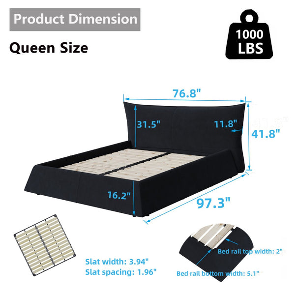 English Elm Queen Upholstered Platform Bed With Sculpted Velvet Headboard And Solid Wood Frame For Luxury Sleep W1885S00126-GIGA