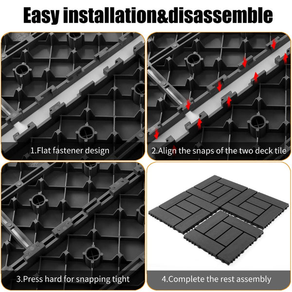 English Elm 12-inch Polypropylene Interlocking Floor Tiles for Patios Balconies and Wet Spaces 44 Pack W3022P251851