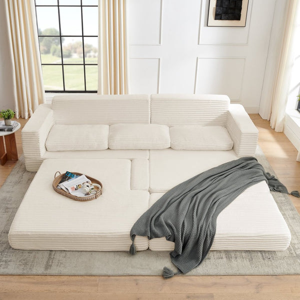 English Elm Left Sectional Corduroy Sleeper Sofa Modular L Shape Design for Modern Apartments W487S00300