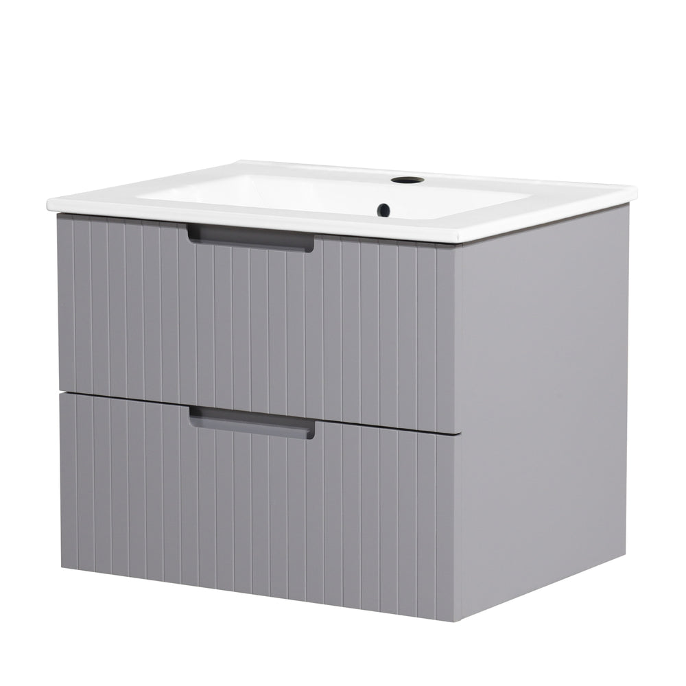 English Elm 24 Inch Floating Bathroom Vanity – Stylish Wall-Mounted Cabinet With Ceramic Sink & Soft-Close Drawers W1550S00032
