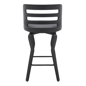 Homeroots 25" Gray And Black Faux Leather And Iron Swivel Low Back Counter Height Bar Chair   477002