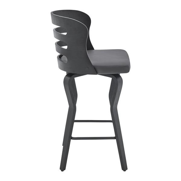 Homeroots 25" Gray And Black Faux Leather And Iron Swivel Low Back Counter Height Bar Chair   477002