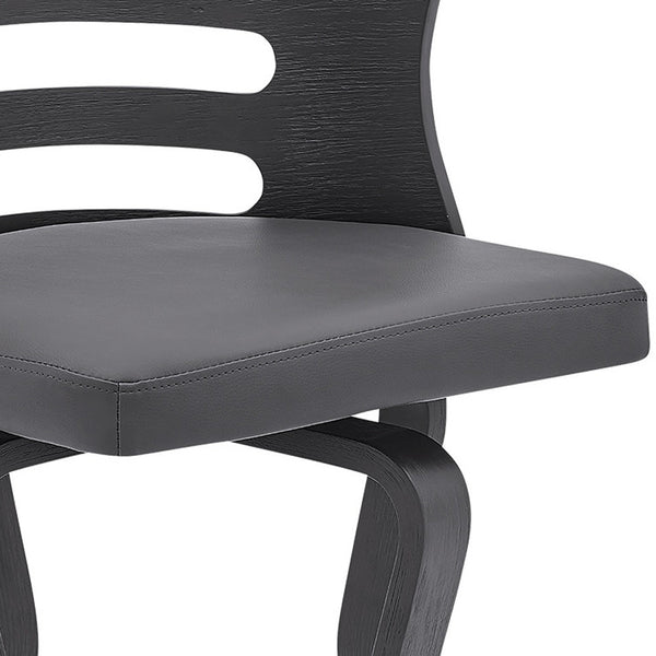 Homeroots 25" Gray And Black Faux Leather And Iron Swivel Low Back Counter Height Bar Chair   477002