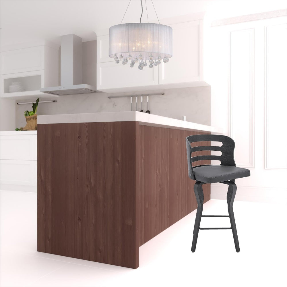 HomeRoots 25" Gray Faux Leather Swivel Counter Bar Chair with Iron Base - Modern Comfort for Any Space 477002