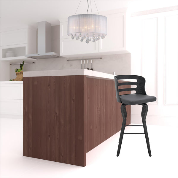 Homeroots 29" Gray And Black Faux Leather And Iron Swivel Low Back Bar Height Bar Chair   477003