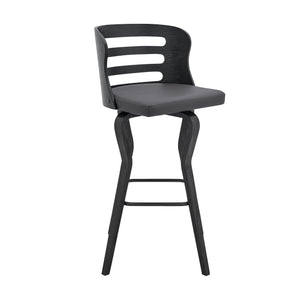 Homeroots 29" Gray And Black Faux Leather And Iron Swivel Low Back Bar Height Bar Chair   477003