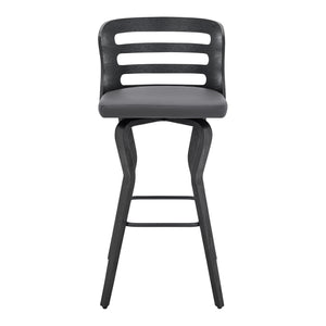 Homeroots 29" Gray And Black Faux Leather And Iron Swivel Low Back Bar Height Bar Chair   477003