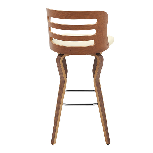 Homeroots 29" Cream And Brown Faux Leather Swivel Low Back Bar Height Bar Chair   477005