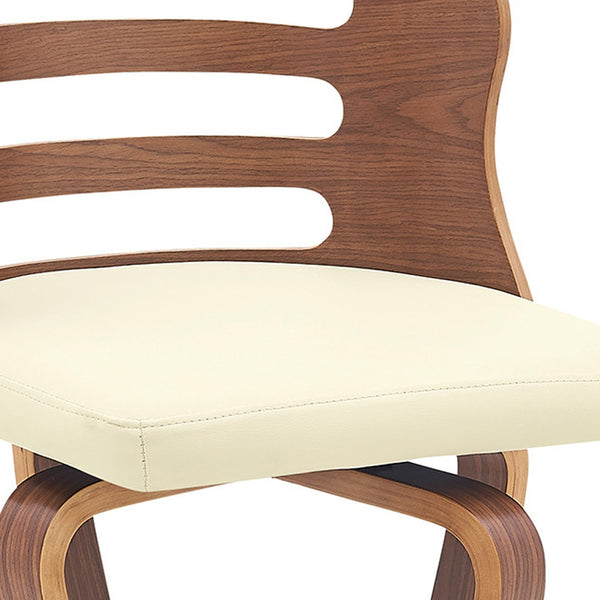 Homeroots 29" Cream And Brown Faux Leather Swivel Low Back Bar Height Bar Chair   477005