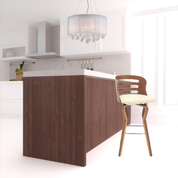 Homeroots 29" Cream And Brown Faux Leather Swivel Low Back Bar Height Bar Chair   477005