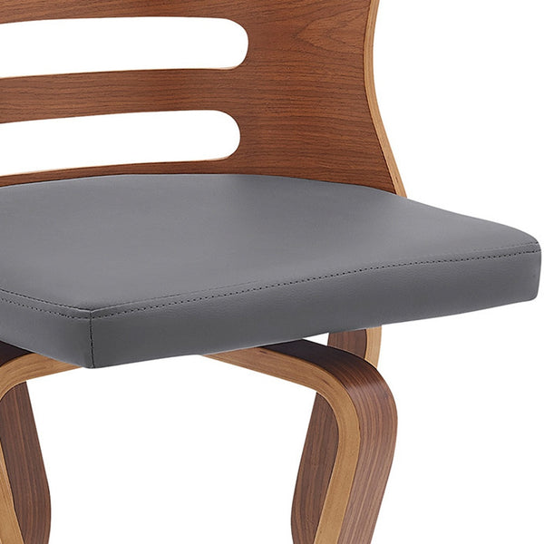 Homeroots 29" Gray And Brown Faux Leather Swivel Low Back Bar Height Bar Chair   477007