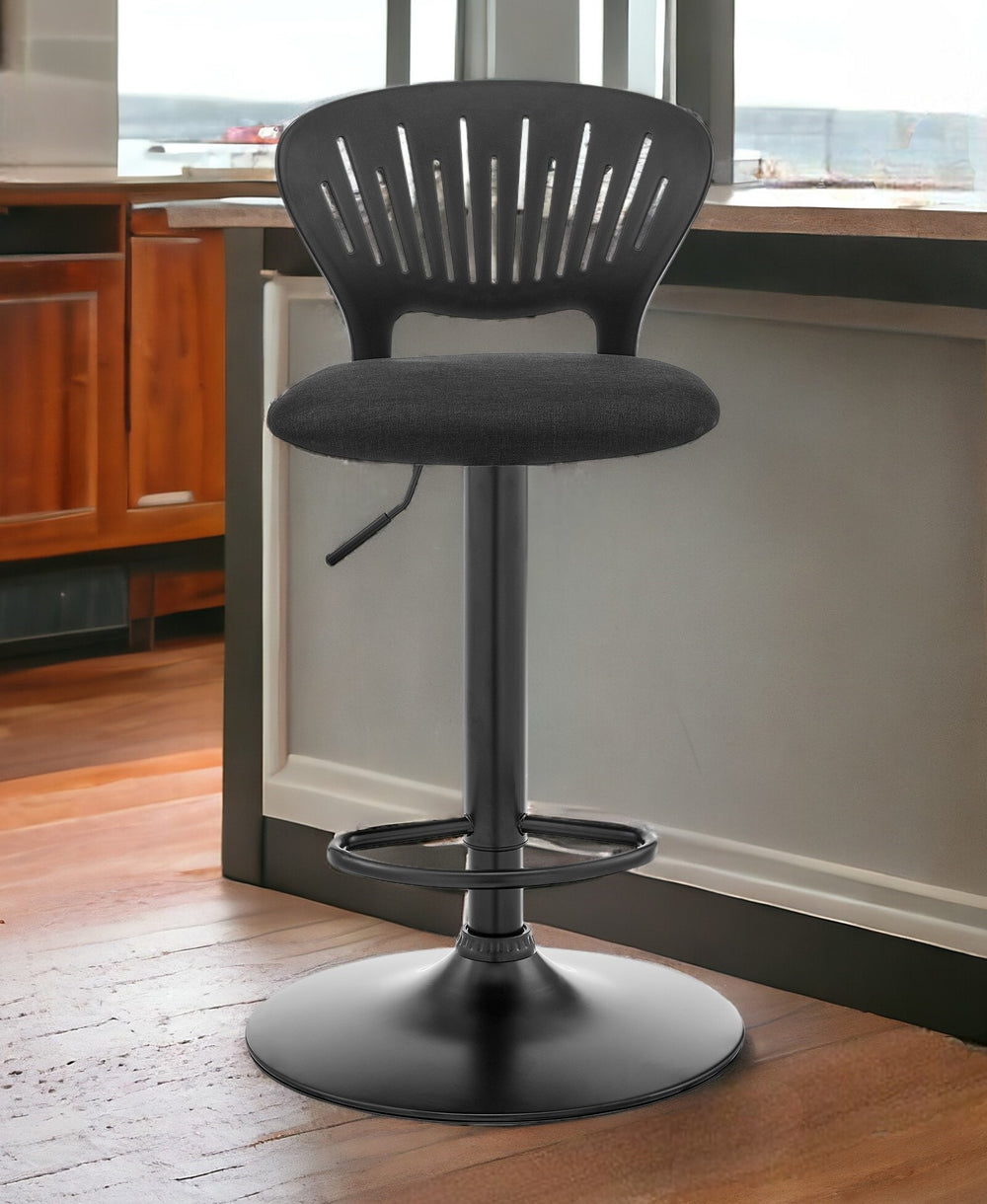 Homeroots 23" Black Iron Swivel Low Back Adjustable Height Bar Chair   477008