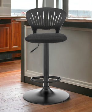 Homeroots 23" Black Iron Swivel Low Back Adjustable Height Bar Chair   477008